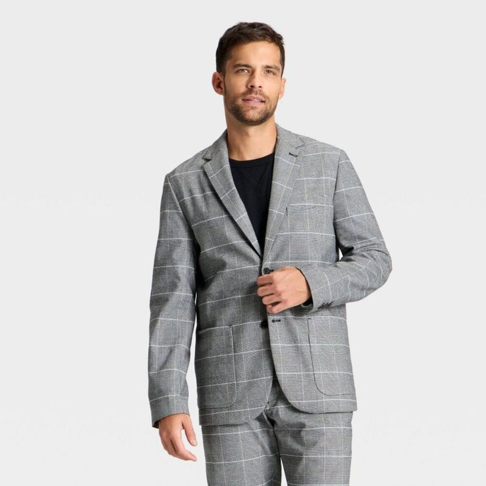 Houston White Men's Houndstooth Glen Plaid Blazer - Black XXL